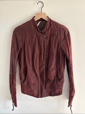 Free People • vegan leather burgundy full zip jacket